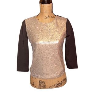 NWT Nicole by Nicole Miller black gold sequin top size S